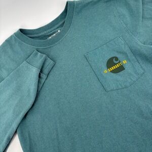 Mens Carhartt 1889 Graphic Pocket Long Sleeve T-Shirt‎ Relaxed Fit Teal Small